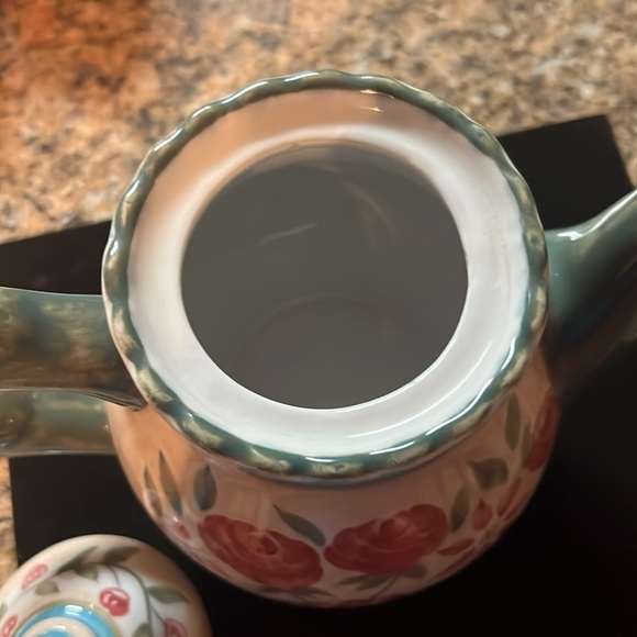 Flowers Inc.Balloons Hand Painted Tea Pot Pink Red Roses NWOT 4 Cup - Picture 5 of 7